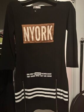 NYORK Black Graphic Tunic/dress with Copper Patch-Full STRETCH